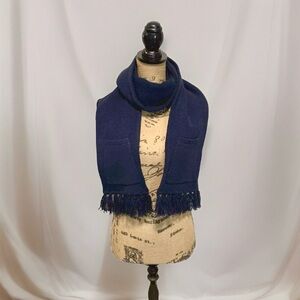 Navy Blue Fringed Neck Scarf with pockets Unisex 68”